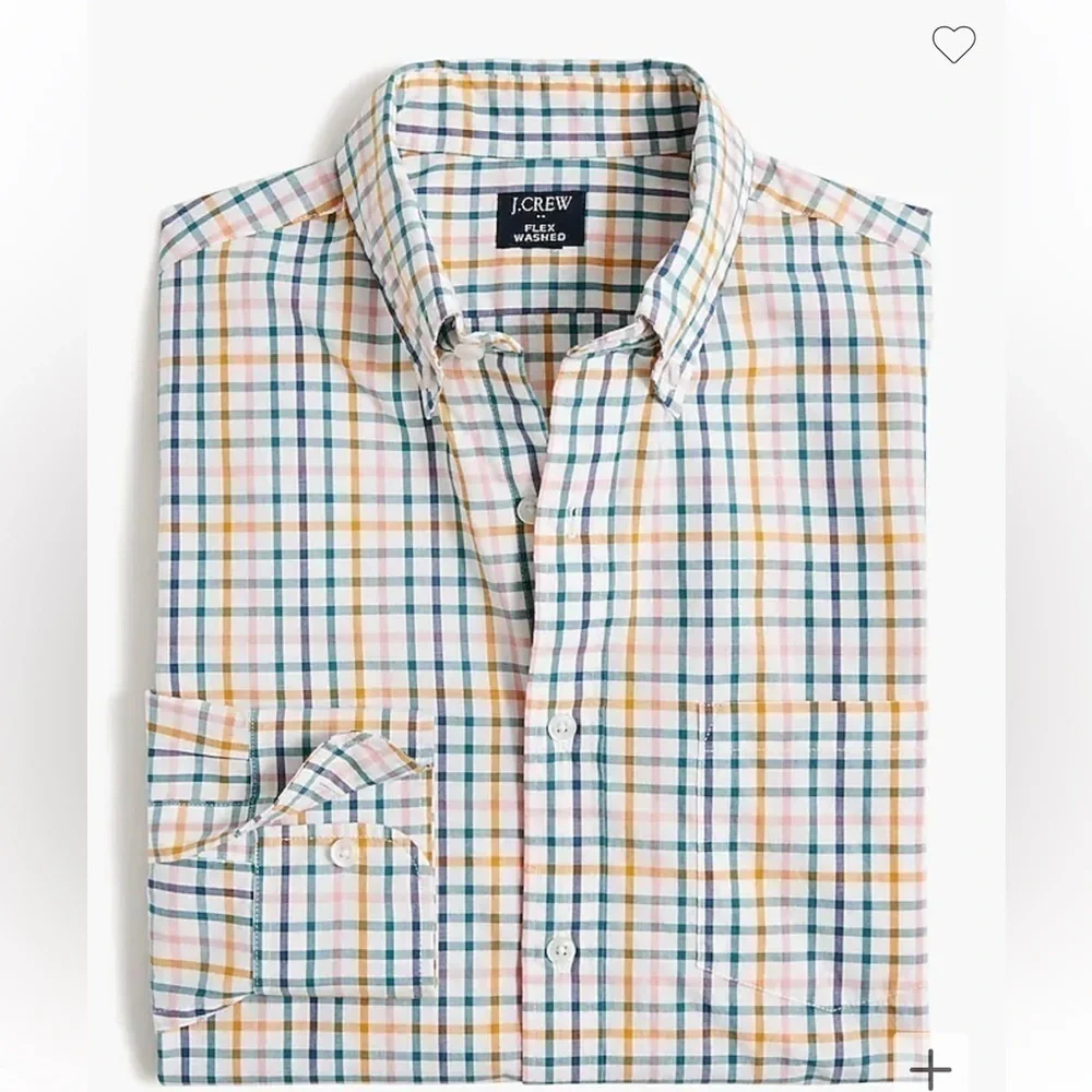 NWOT j crew Classic flex casual shirt White Blue Rose Ochre